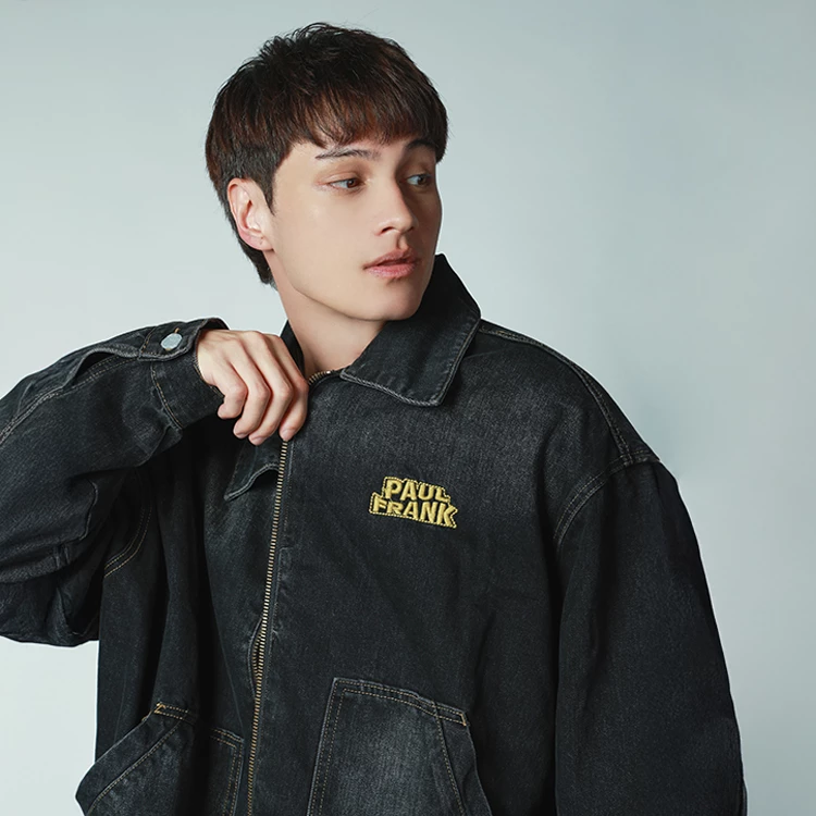 【Paul Frank】中性繡花牛仔外套-黑